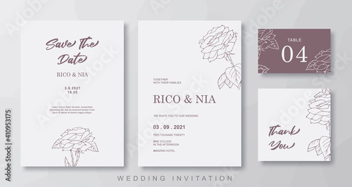 Brown floral line art wedding invitation template design © Fajar
