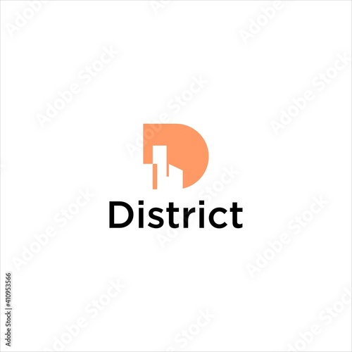 Creative District Symbol with Initial D Logo and Building Vector Illustration