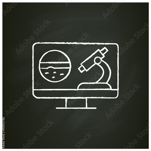 Online oncology chalk icon. Telehealth medical care. Virtual oncologist consultation. Telemedicine, health care concept. Online medicine, cancerology. Isolated vector illustration on chalkboard