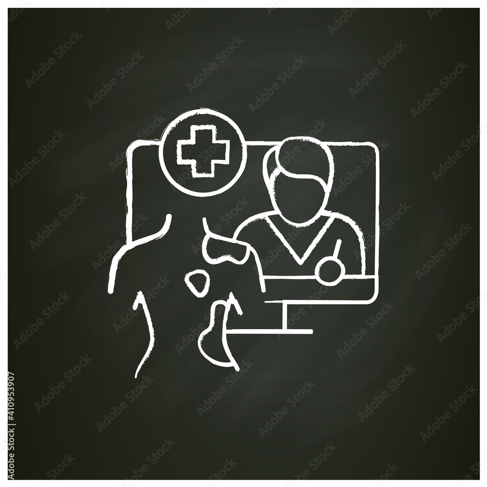 Online dermatology chalk icon.Telehealth medical care.Virtual dermatology consultation. Telemedicine, health care concept. Online medicine, skin examination. Isolated vector illustration on chalkboard Online dermatology chalk icon.Telehealth medical care.Virtual dermatology consultation. Telemedicine, health care concept. Online medicine, skin examination. Isolated vector illustration on chalkboard