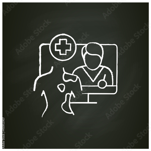 Online dermatology chalk icon.Telehealth medical care.Virtual dermatology consultation. Telemedicine, health care concept. Online medicine, skin examination. Isolated vector illustration on chalkboard