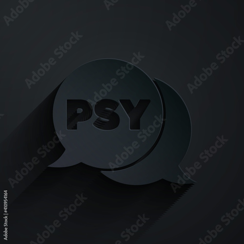 Paper cut Psychology icon isolated on black background. Psi symbol. Mental health concept, psychoanalysis analysis and psychotherapy. Paper art style. Vector.