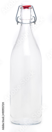 Glass bottle with swing porcelain closure of 1 liter. Without label and isolated on white background.