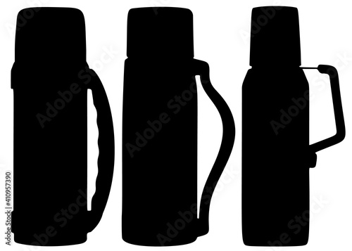Large thermoses with handle included. Vector image.