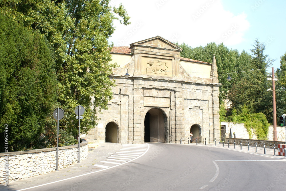 Bergamo, Italy: Saint Augustin Gate in the Venetian wall, to access the Upper Town Bergamo, Italy: Saint Augustin Gate in the Venetian wall, to access the Upper Town