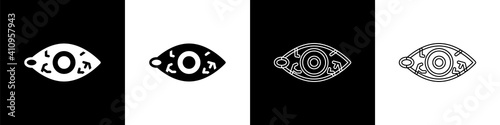 Set Reddish eye due to viral, bacterial or allergic conjunctivitis icon isolated on black and white background. Vector.