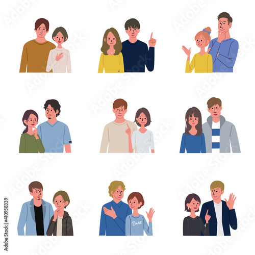 若い男女　カップル　夫婦　イラスト　上半身
