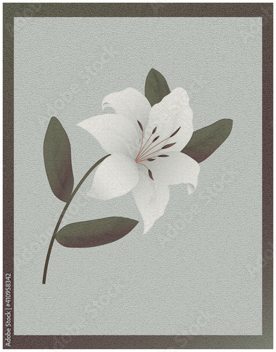 White lily flower with leaves,  mosaic effect background photo