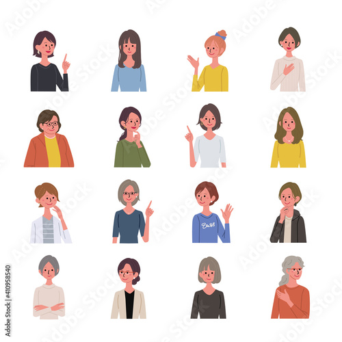 いろいろな世代の女性　大人数　イラスト　
