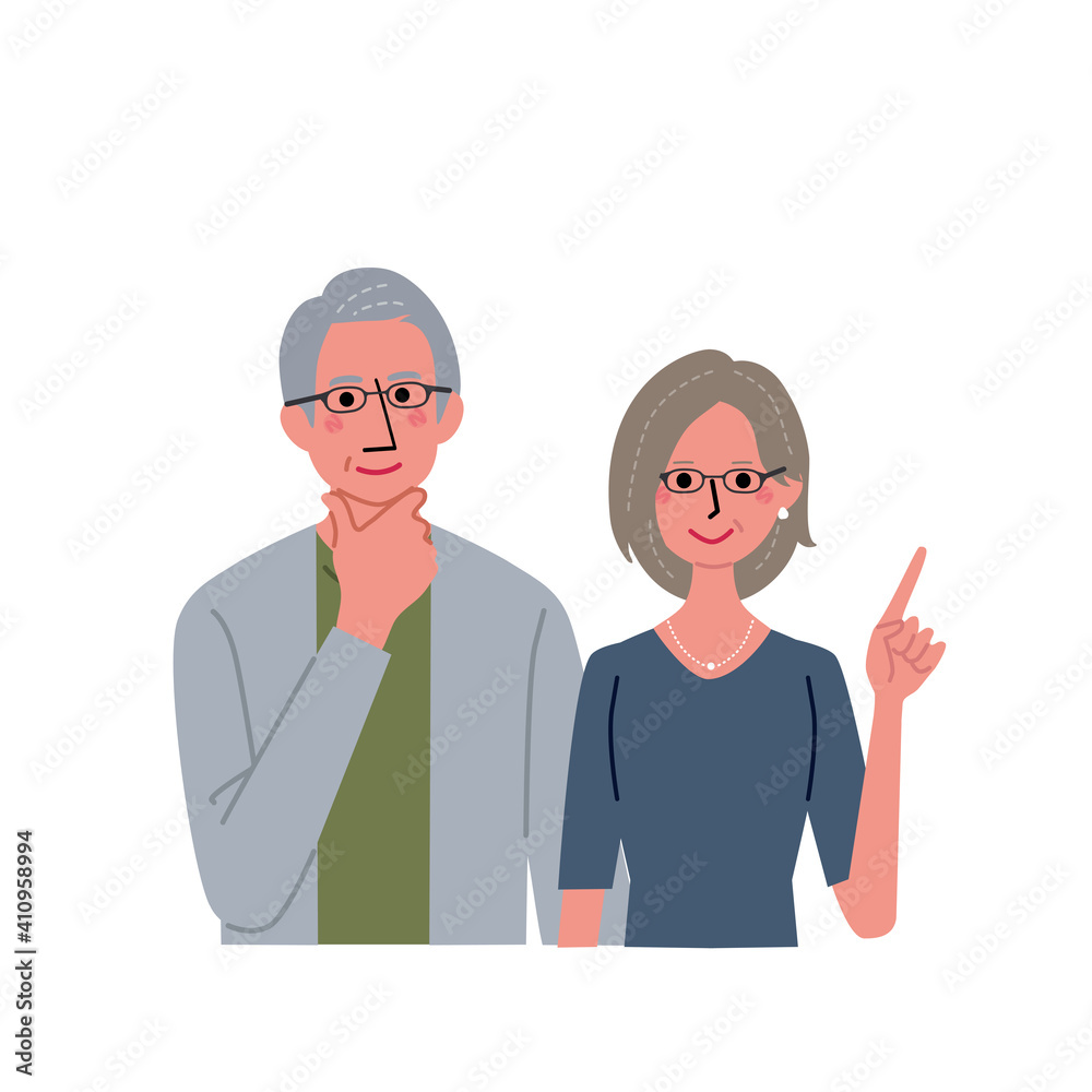 Fototapeta premium 中高年の男女 シニア 夫婦 イラスト 上半身 