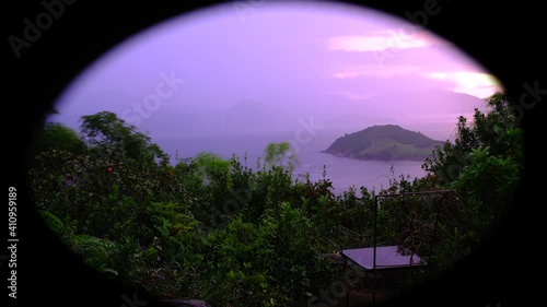 Dramatic Vignetted Rainstorm Mountaintop Sunrise (Hong Kong)