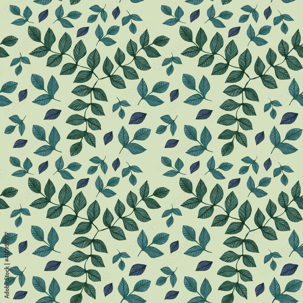 Botanical seamless pattern of watercolor leaves Botanical seamless pattern of watercolor leaves