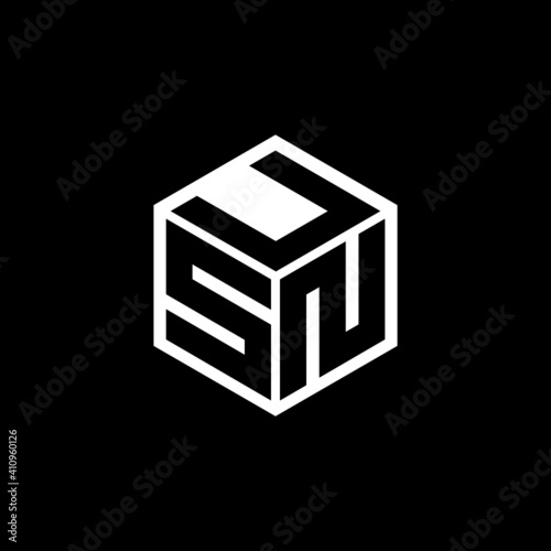 SNU letter logo design with black background in illustrator, cube logo, vector logo, modern alphabet font overlap style. calligraphy designs for logo, Poster, Invitation, etc.	