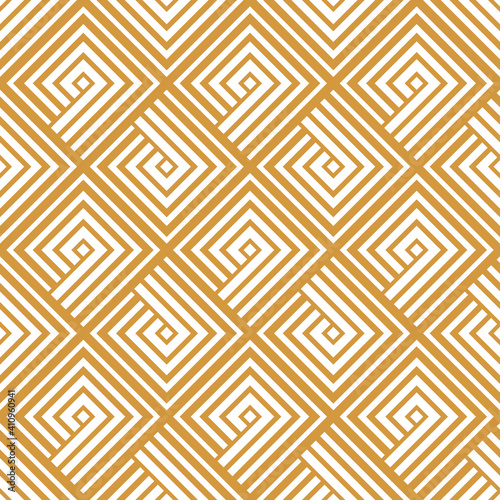 Abstract geometric pattern with stripes, lines. Seamless vector background. White and gold ornament. Simple lattice graphic design