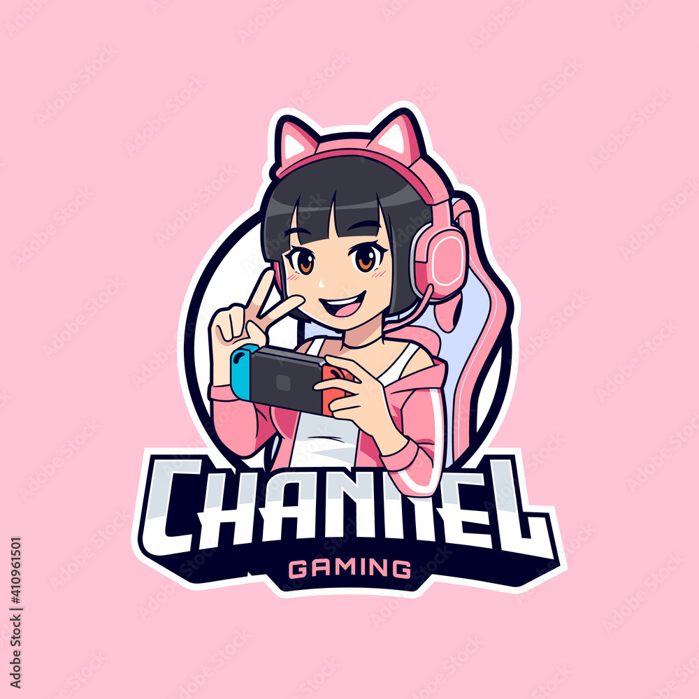 Cute attractive gamer streamer girl esport logo template, Siutable ...