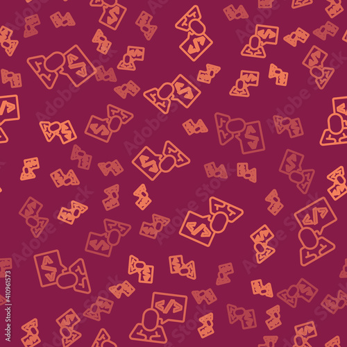 Brown line Web design and front end development icon isolated seamless pattern on red background. Vector.