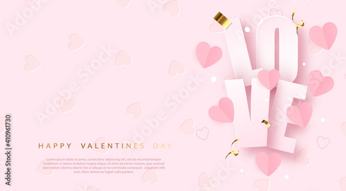 Valentine's day banner with realistic romantic elements. Vector.