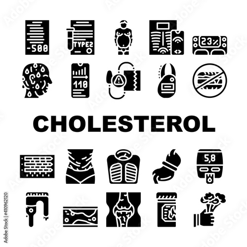Cholesterol Overweight Collection Icons Set Vector flat