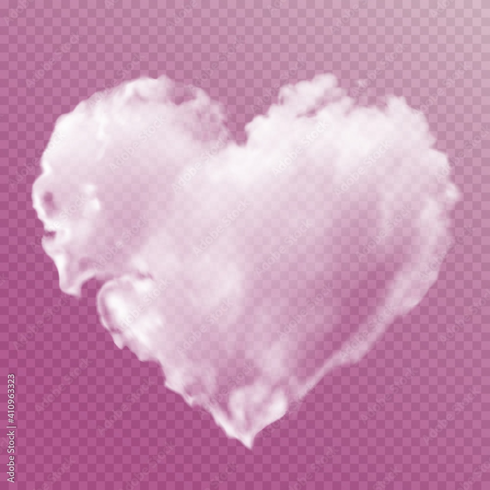 White heart made of clouds on a transparent background. Vector illustration for valentine's day and wedding. Gradient mesh.