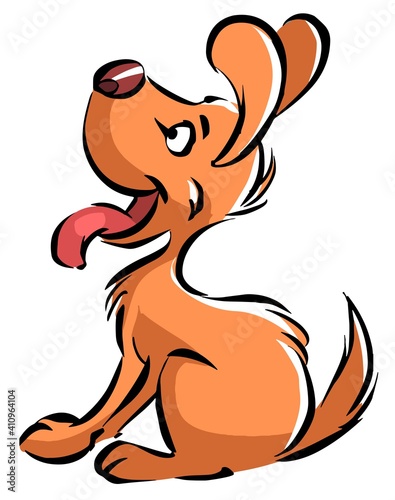 Cute cartoon vector puppy dog. Cheerful puppy sits and sticks out his tongue.