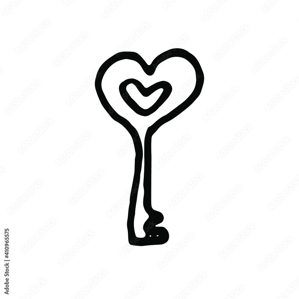 Simple doodle vector key for valentine's day cards, posters, wrapping and design. Hand drawn key, isolated on white backdrop. Geometric shape, symbol Valentine's Day illustration. Simple doodle vector key for valentine's day cards, posters, wrapping and design. Hand drawn key, isolated on white backdrop. Geometric shape, symbol Valentine's Day illustration.