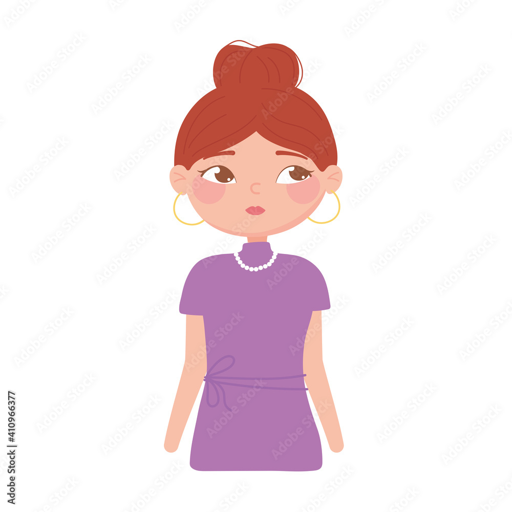 portrait woman cartoon character with bun hair portrait woman cartoon character with bun hair