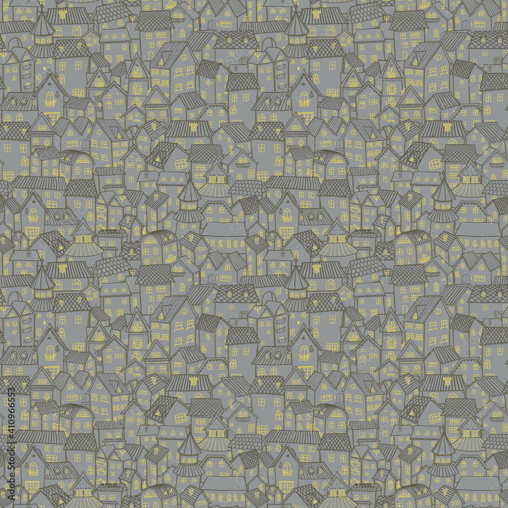 Cartoon town. Seamless pattern small old houses. Cartoon town. Seamless pattern small old houses.