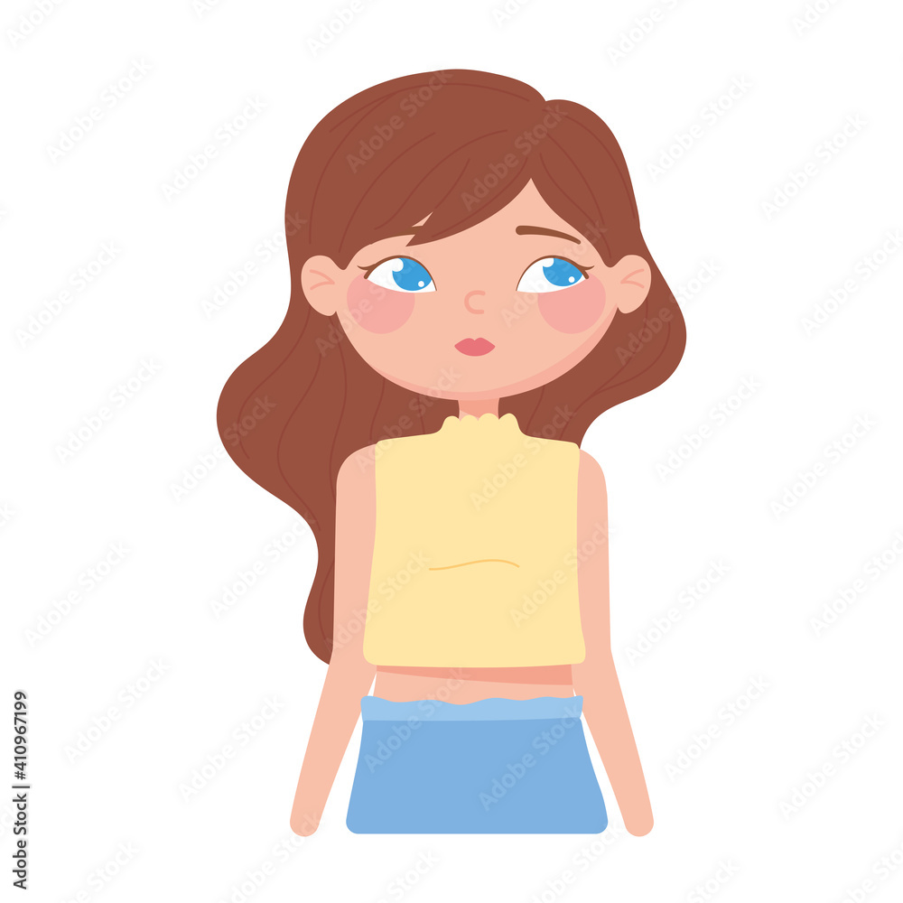 portrait cute woman cartoon character white background