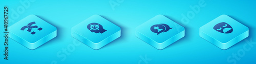 Set Isometric Question mark, Finding problem, Drama theatrical mask and Graves funeral sorrow icon. Vector.