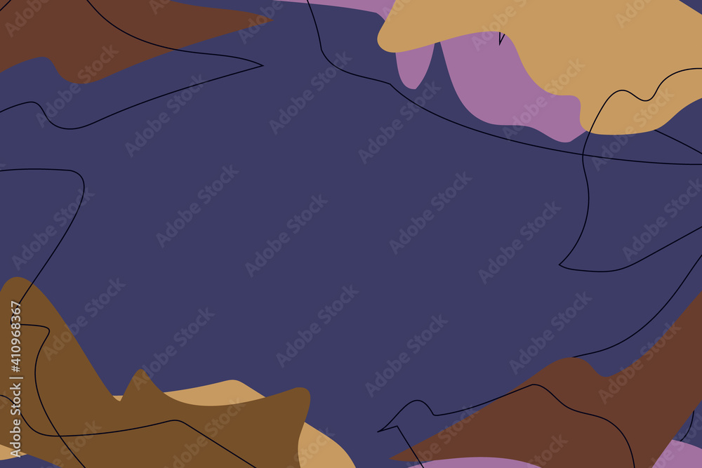 Abstract minimal illustration in retro style. Muted grunge amorphous shapes on deep blue background create frame with empty center. Great as sale banner for promotions and discounts or backdrop. Abstract minimal illustration in retro style. Muted grunge amorphous shapes on deep blue background create frame with empty center. Great as sale banner for promotions and discounts or backdrop.