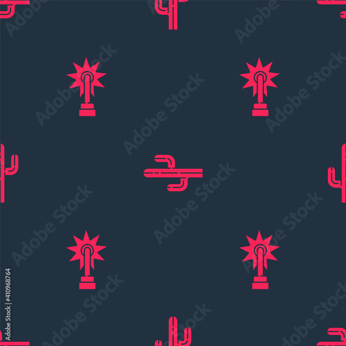 Set Spur and Cactus on seamless pattern. Vector.