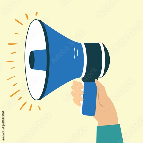 Vector illustration of megaphone in hand in the flat style