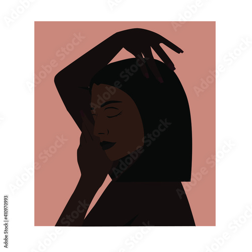 Vector abstract portrait. Black woman with closed eyes. Black lives matter.
