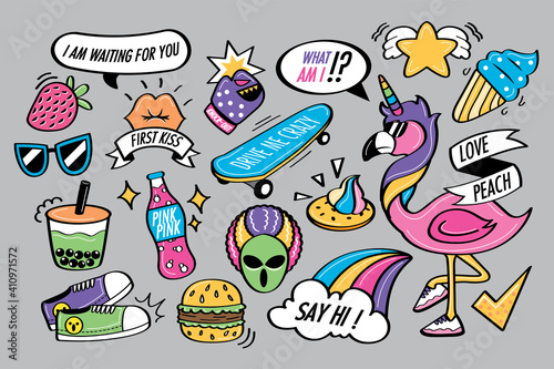 Cute and fun trendy graphics elements vector set in doodle style.