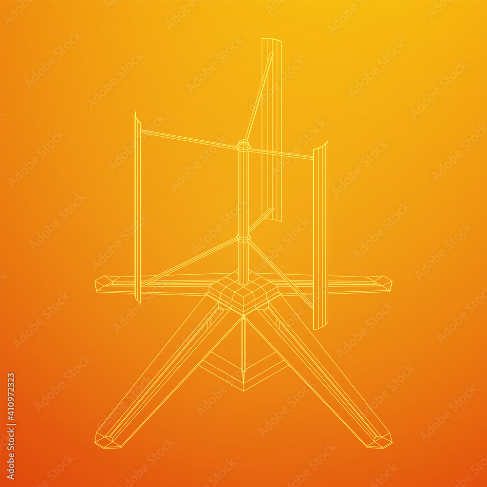 Obraz premium Darrieus wind turbine. Windmill generator wireframe low poly mesh. Vector illustration