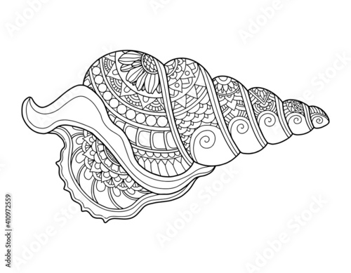 shell coloring page design clear background, mandalas design, and print design