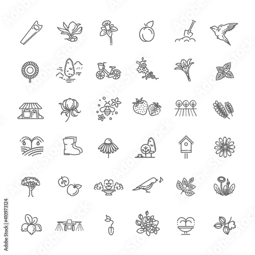 Collection of gardening vector line icons. Flower and Gardening
