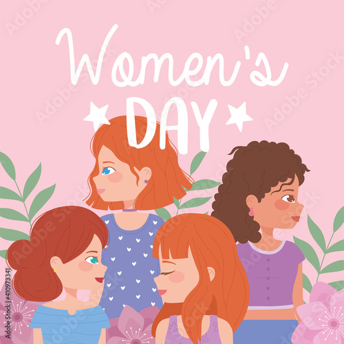 womens day profile group female cartoon flowers