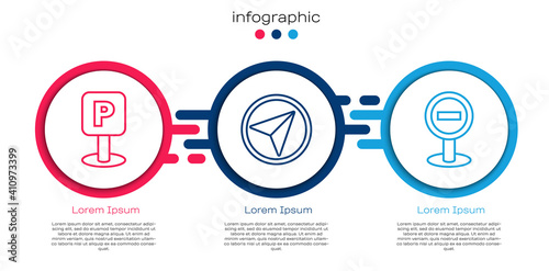 Set line Parking, Infographic of city map navigation and Stop sign. Business infographic template. Vector.