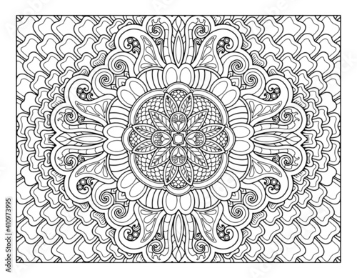 coloring full page mandala design. adult coloring page