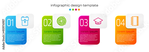 Set line School backpack, Solar system, Graduation cap and Spiral notebook. Business infographic template. Vector.