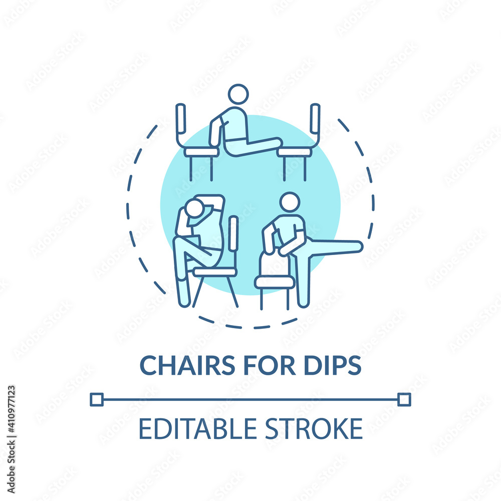 Chairs for dips concept icon. Gym exercise alternative idea thin line illustration. Bone density improvement. Chest-strengthening exercises. Vector isolated outline RGB color drawing. Editable stroke Chairs for dips concept icon. Gym exercise alternative idea thin line illustration. Bone density improvement. Chest-strengthening exercises. Vector isolated outline RGB color drawing. Editable stroke