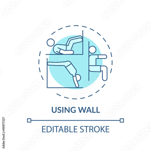 Using wall concept icon. Gym exercise alternative idea thin line illustration. Building strength, endurance. Tightening glutes, quads. Vector isolated outline RGB color drawing. Editable stroke