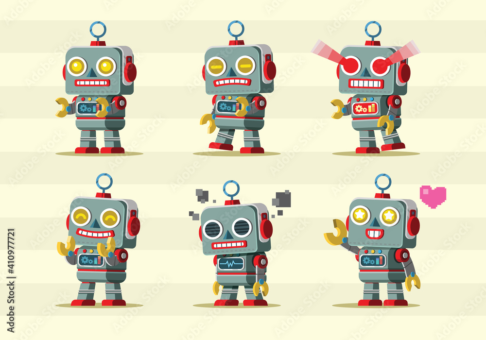 Retro robot tintoy character mascot set Retro robot tintoy character mascot set
