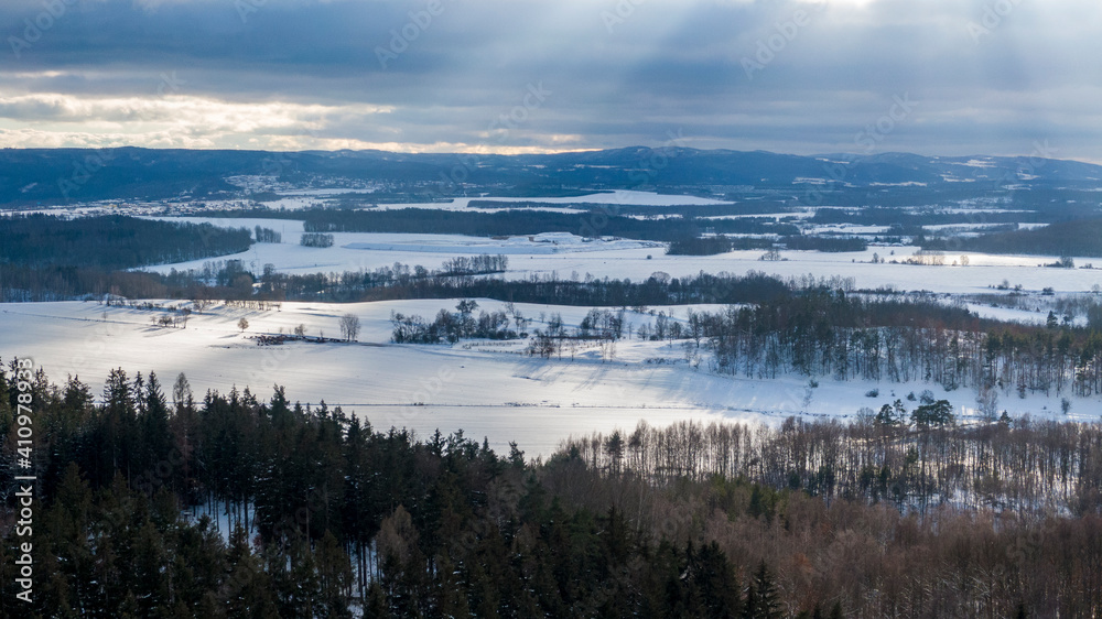 Winter landscape in Ore Mountains, Czechia