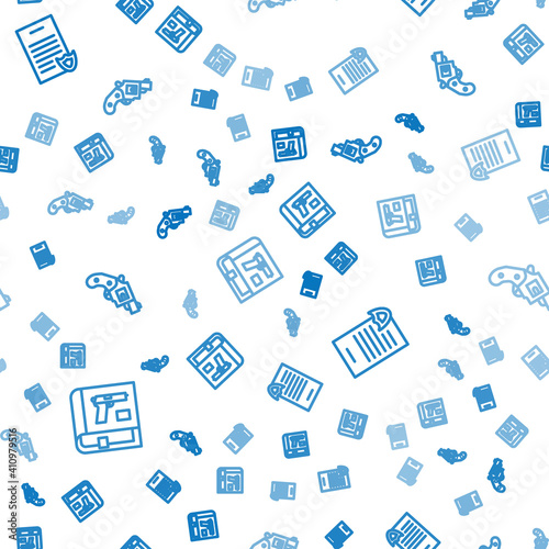 Set line Book with pistol or gun, Firearms license certificate and Small revolver on seamless pattern. Vector.