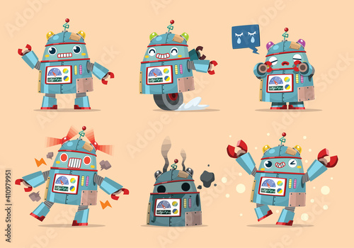 Retro robot tintoy character mascot set
