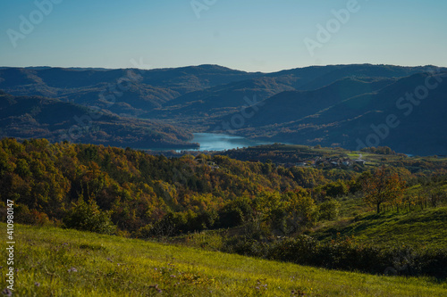 lake between hill istra region croatia