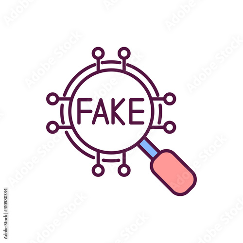 Fake news detection RGB color icon. Recognize online fraud. Artificial intelligence for analyzing internet sources. Digital transformation. Cybersecurity software. Isolated vector illustration