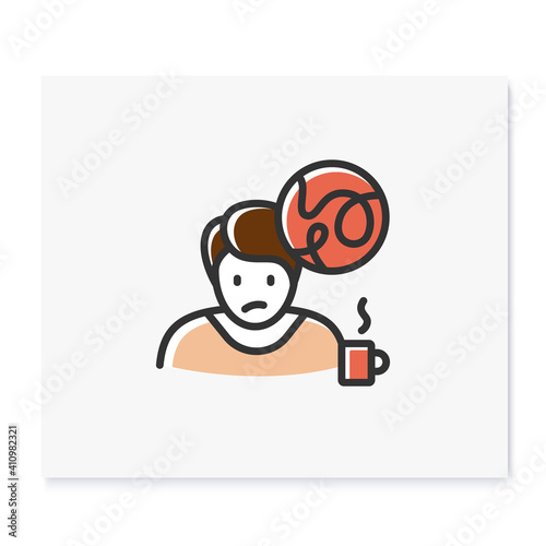 Concentration loss color icon. Sleep disorder, stress symptom. Healthy sleeping concept. Mental problems treatment. Behaviour. Health care. Isolated vector illustration photo